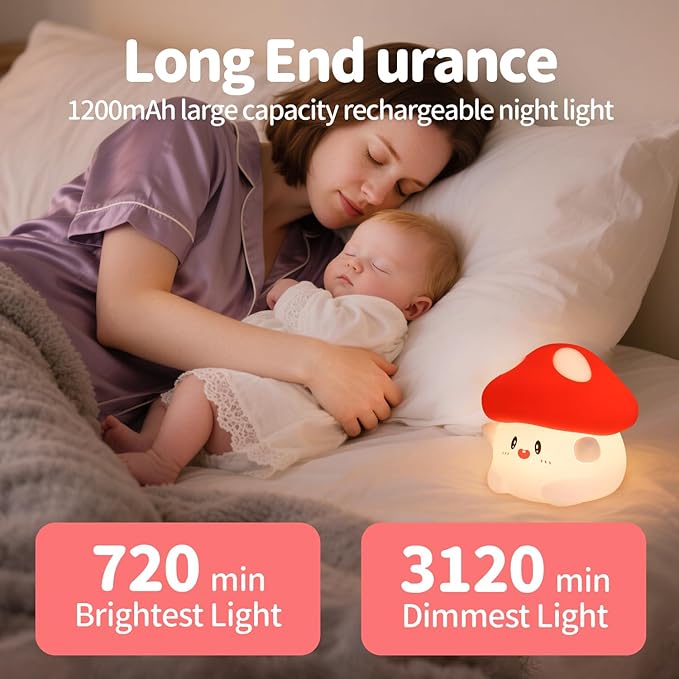 Mushroom Night Light, Color Changing & 50-Hour Battery, Squishy Lamp - Image 3