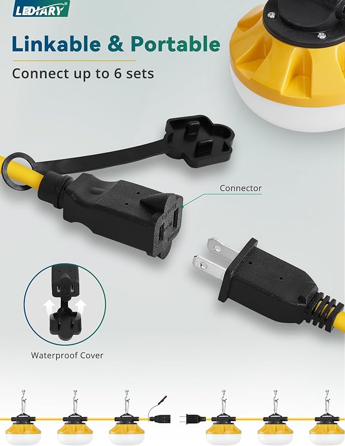 LEDIARY 100FT LED Construction String Lights, 100W 10000LM String Work Light - Image 5
