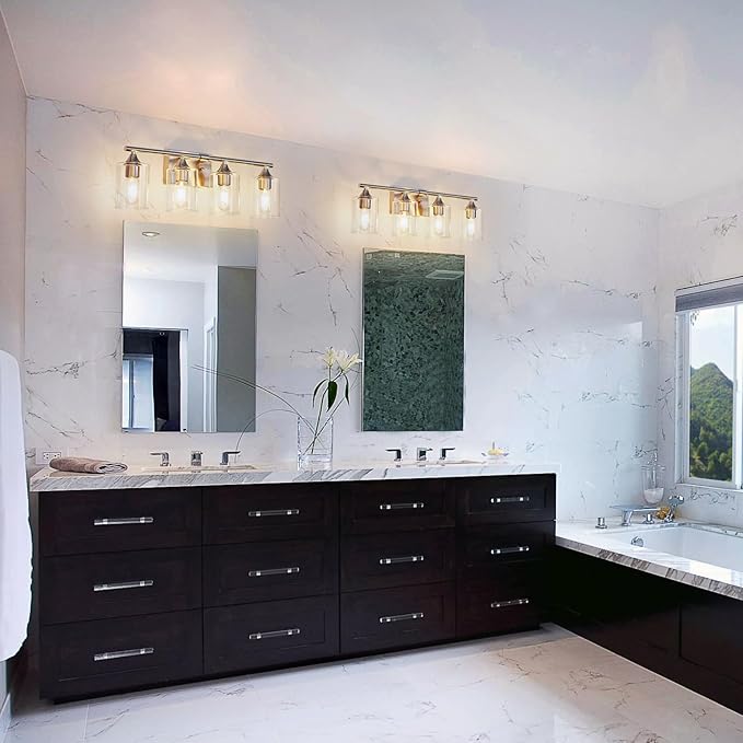 4-Light Bathroom Light Fixtures, Brushed Nickel Vanity Lighting Fixtures - Image 3