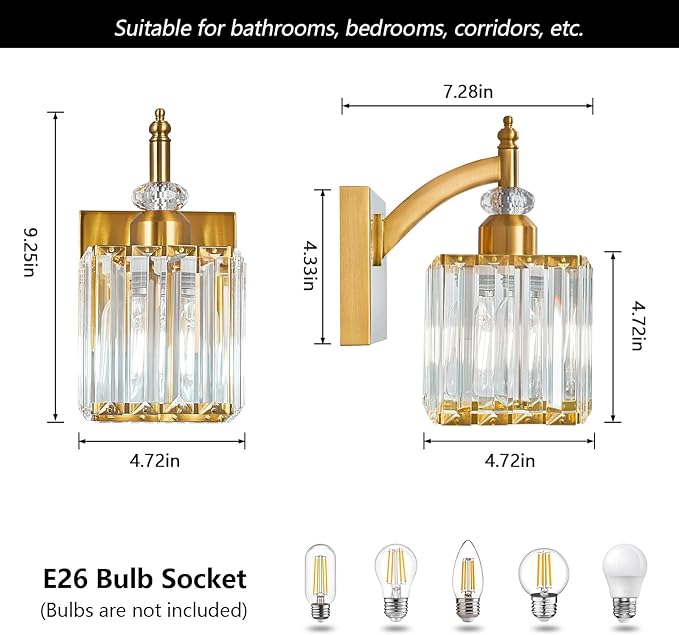 Modern Wall Sconces Set of Two Gold Wall Sconces Indoor Wall Lamp Crystal Wall - Image 4