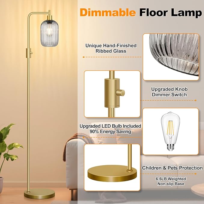 【Upgraded】 Dimmable Glass Floor Lamp - Image 5
