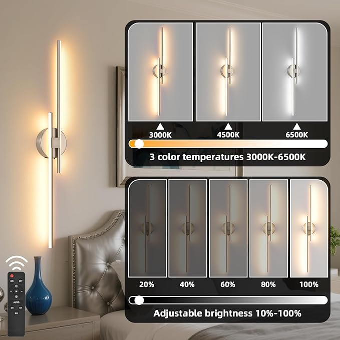 Battery Operated Wall Sconce set of 2, USB Rechargeable Wireless Sconces - Image 5