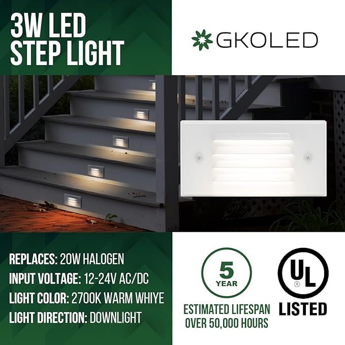 GKOLED Low Voltage Outdoor Step Lights 12V 3W Stair Lighting - Image 2