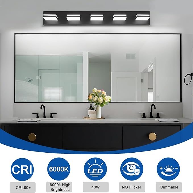IZORRO LED Modern Bathroom Lights Fixtures, Matte Black Acrylic Wall Lighting - Image 4
