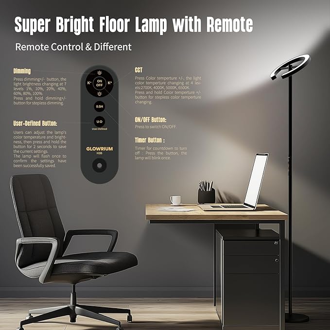 GLOWRIUM-H3B Floor Lamp for Bedroom, 71 Inch Bright LED Modern Corner Lamp - Image 5