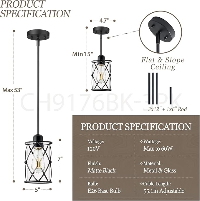 Glass Pendant Lights Kitchen Island 3 Pack, Modern Mini Hanging Light - Image 3