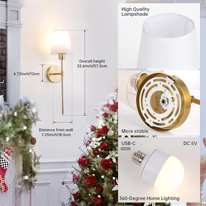 Battery Operated Wall Sconce, 120H Usage Time 22.6" Rechargeable Wall Light - Image 9