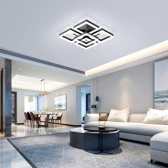 GEADI Modern LED Ceiling Light, 64W Dimmable Black Flush Mount Light 5-Square - Image 2
