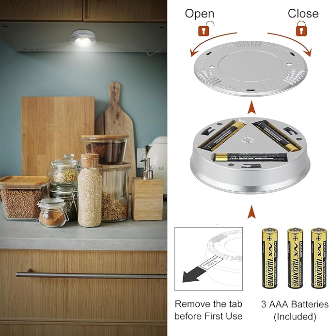 LUXSWAY LED Puck Light, Ultra-Thin Touch Light, Battery Operated Tap Lights - Image 5