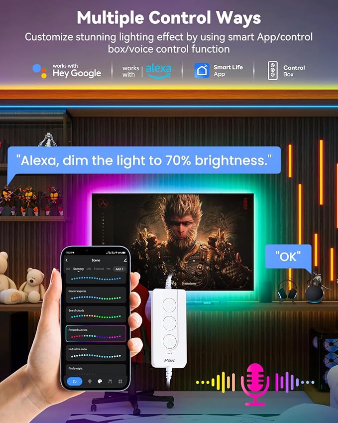 Pak RGB+IC LED Strip Lights for Bedroom & TV, 16.4ft Smart Lights - Image 5