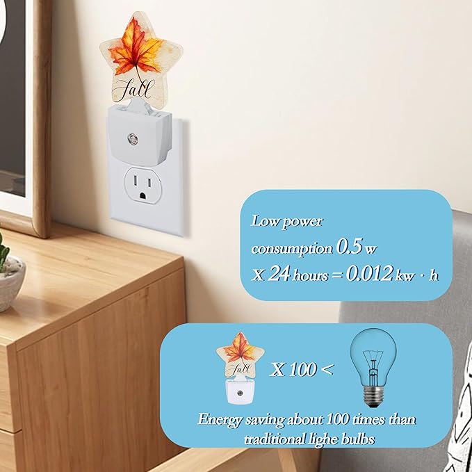 Fall Night Light, Autumn Maple Leaf Plug-in Dusk to Dawn Smart Sensor Nightlight - Image 4