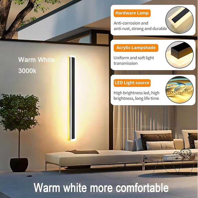 2Pack 59inch Long Outdoor Modern LED Wall Light, 45W Waterproof IP65 Warm White - Image 3