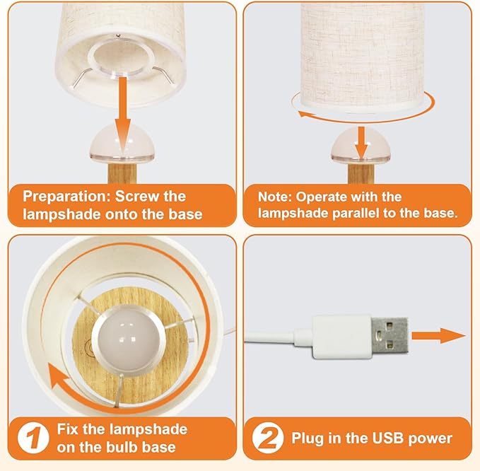 Small Touch Table Lamp with Stepless Dimming&USB Plug, Natural Round Wood - Image 6