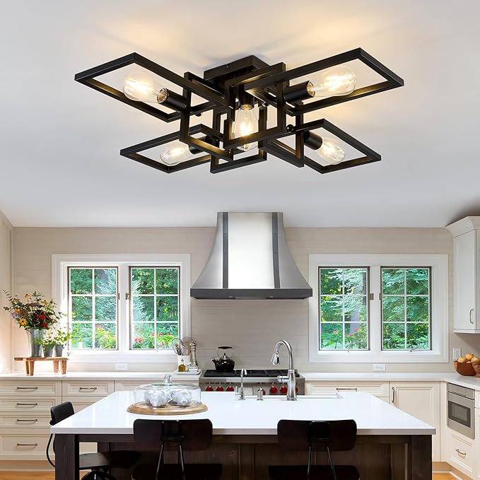 ZGLAOJT Black Industrial Semi Flush Mount Ceiling Light 5-Light Kitchen Light - Image 7