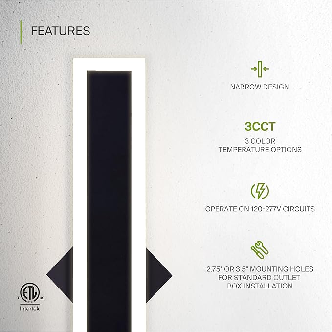 ASD LED 36" Long Wall Mount Light Fixture, Outdoor & Indoor Linear Sconce | 3CCT - Image 3