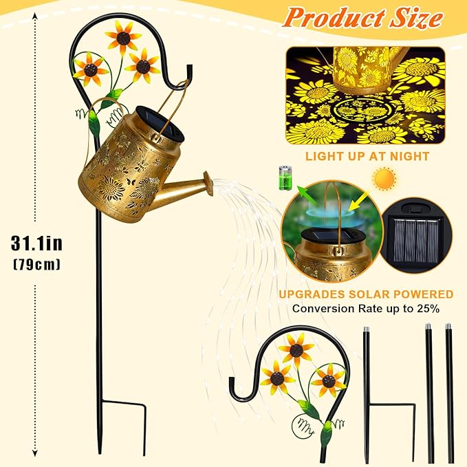 Christmas Gifts Sunflower Solar Watering Can Lights, Outdoor Waterproof Garden - Image 7