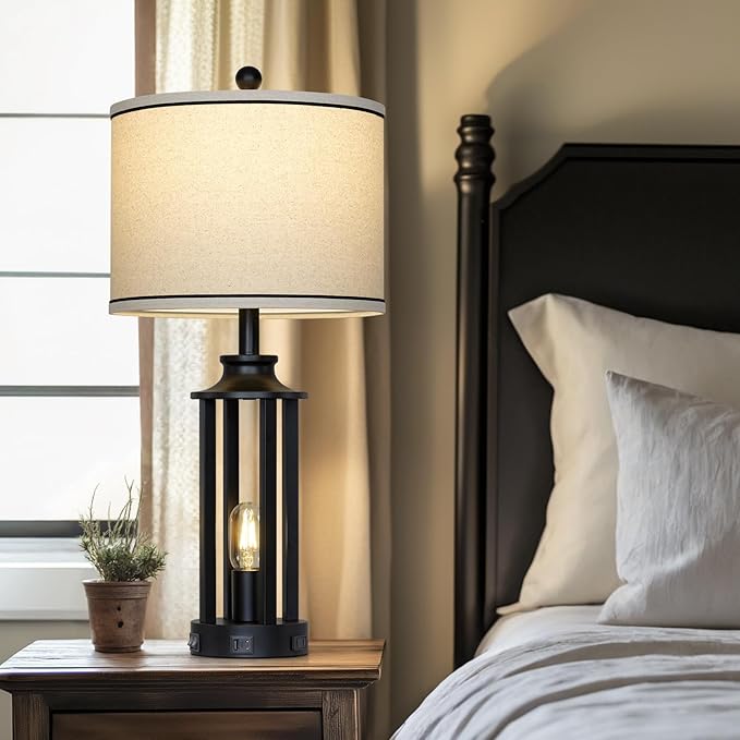 27.5" Black Farmhouse Table Lamps Set of 2, Tall Vintage Lamps - Image 5