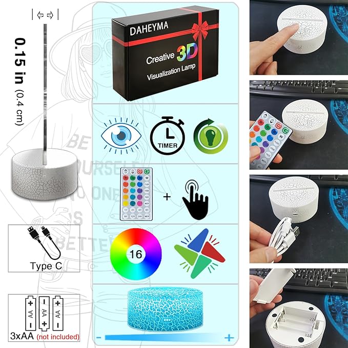 Night Light, Birthday Gift for Girls, Dimmable 3D Lamp Illusion LED, Merch for - Image 5