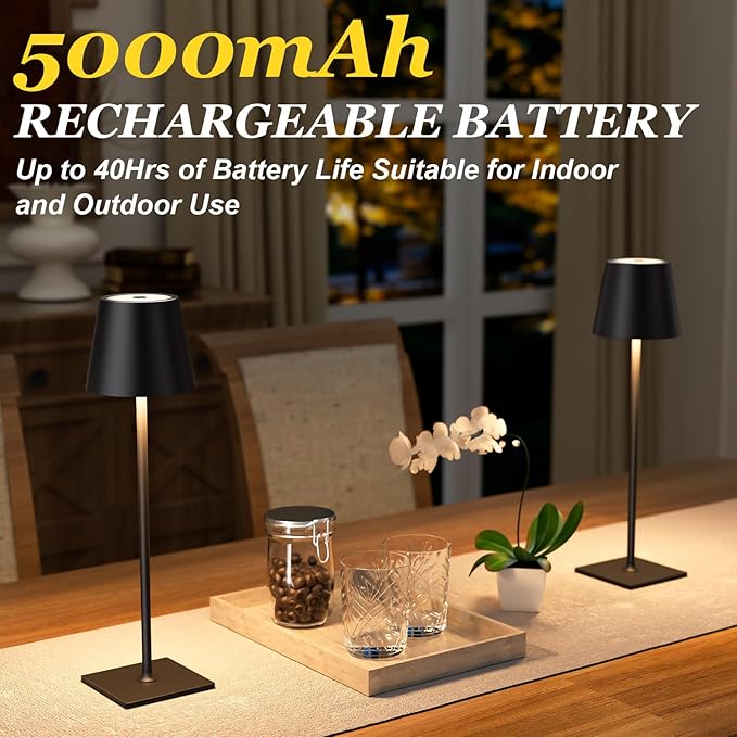Kakanuo Cordless Rechargeable Table Lamp Black 5000mAh Battery Operated Lamps - Image 3