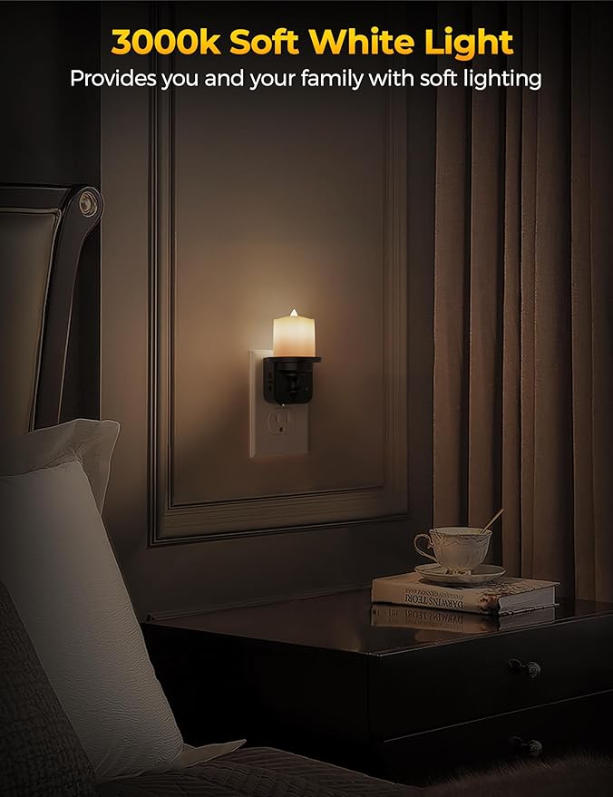 Flameless Candle Night Light, Night Lights Plug into Wall 2 Pack, LED Candle - Image 2