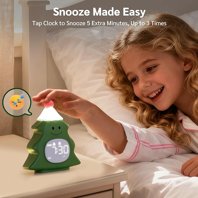 Yiliaw Kids Alarm Clock with Night Light, Christmas Tree Wake Up Clock - Image 8