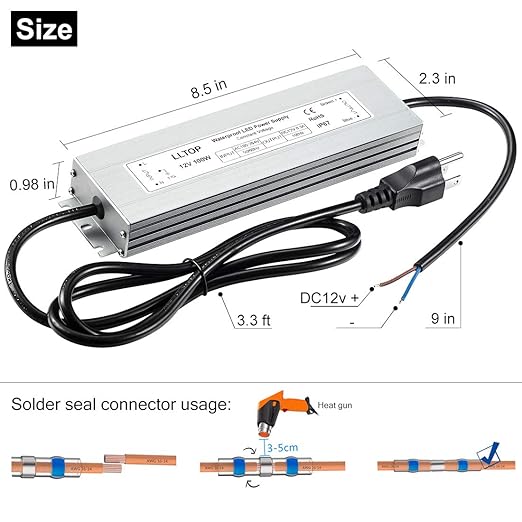LED Driver 100 Watts Waterproof IP67 Power Supply AC100-264V to 12V DC 8.3A Low - Image 3