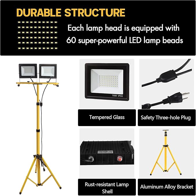 22000 Lumen Work Lights with Stand, 2 Adjustable Head LED Work Light, with - Image 4