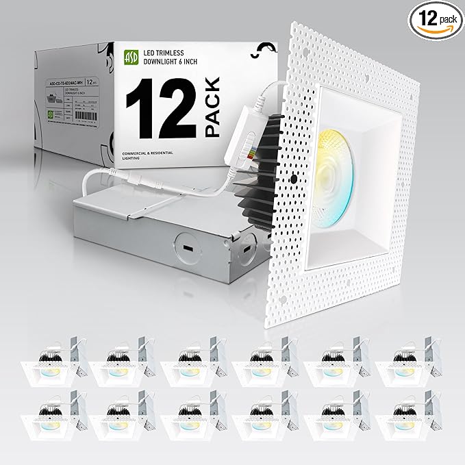 ASD Trimless LED Recessed Lighting 6 Inch, 24W 120V Square Commercial Downlight by ASDLightingCorporation