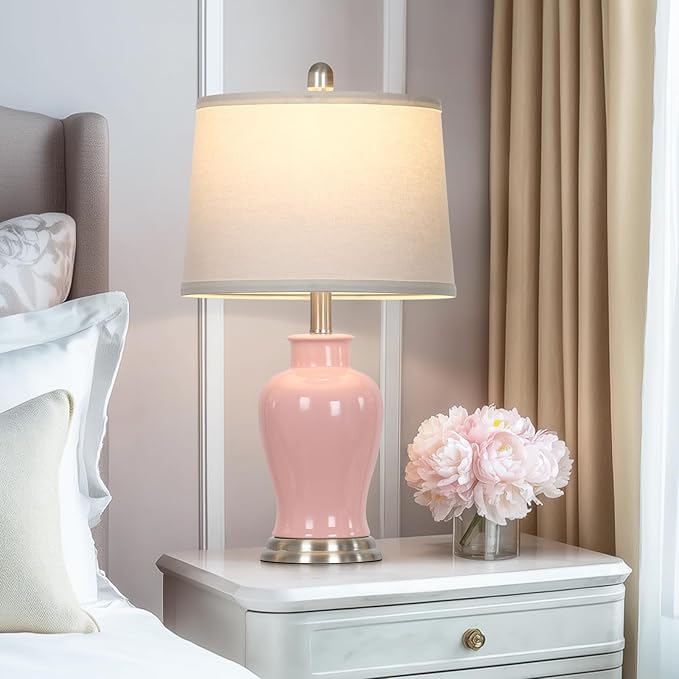 23" Pink Ceramic Table Lamps for Living Room, Modern Ceramic Lamps - Image 5
