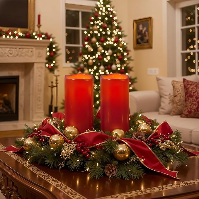 Homemory 4"x10" Burgundy Flameless Candles, Outdoor Waterproof Flameless Candles - Image 2