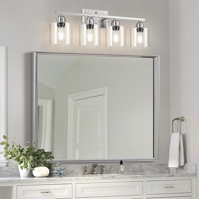 Modern Brushed Nickel 4 Light Bathroom Light Fixtures, 24 inch Vanity Lights - Image 8