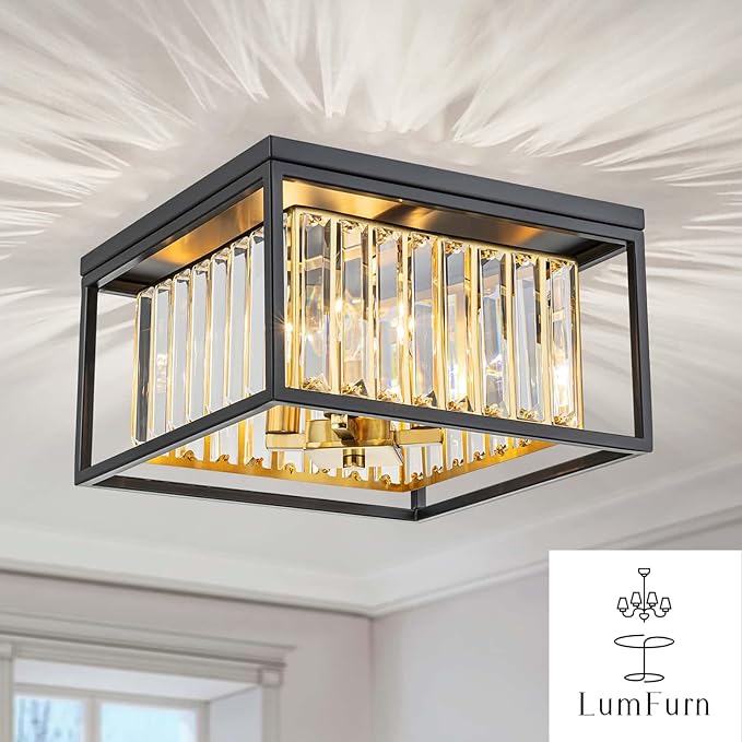 4-Lights Crystal Ceiling Light, 2-Tier Square Flushmount Light Fixture - Image 2