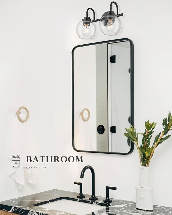 2-Light Bathroom Vanity Light Over Mirror, Matte Black Vanity Light - Image 6