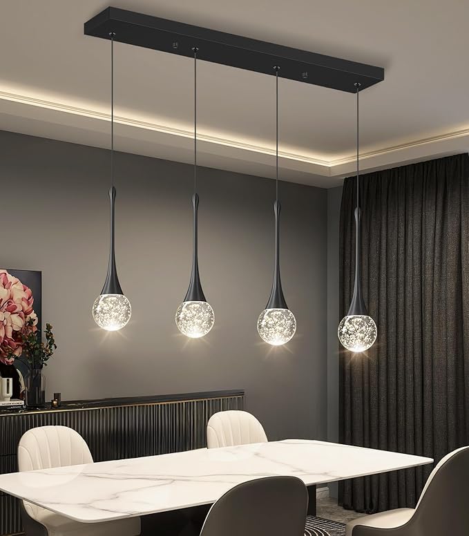 4-Lights Modern Pendant Lights for Kitchen Island LED Dimmable Crystal Glam by CENOZO