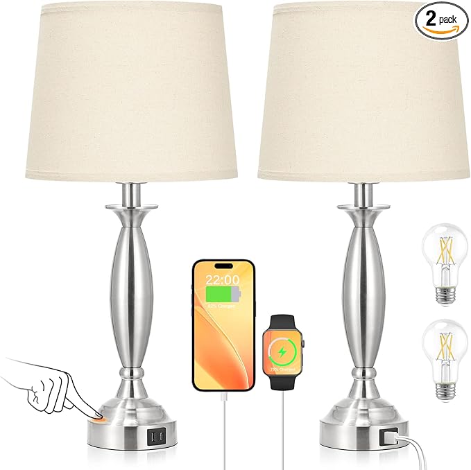 Beige Lamps for Bedrooms Set of 2 by SeealleLighting