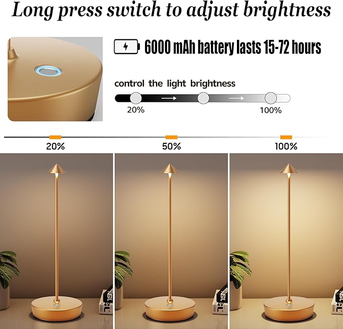 2Pack Rechargeable Cordless Table Lamp, Portable Powered LED Battery 6000mAh - Image 4