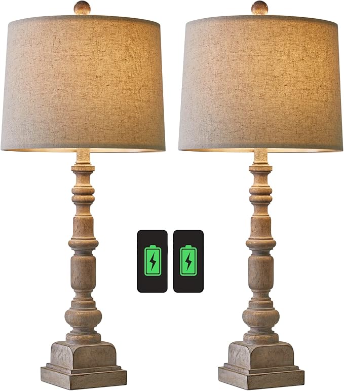 Oneach 27.75" Vintage Farmhouse USB Table Lamps Set of 2 - Image 9