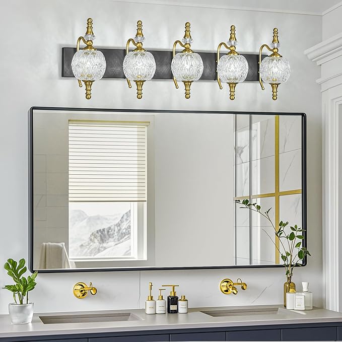 Modern Crystal Bathroom Vanity Lights Fixtures Over Mirror Black Gold Vintage - Image 2