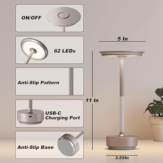 2 Pack Rechargeable Cordless Table Lamps, Portable 5000mAh Outdoor Table Light - Image 7