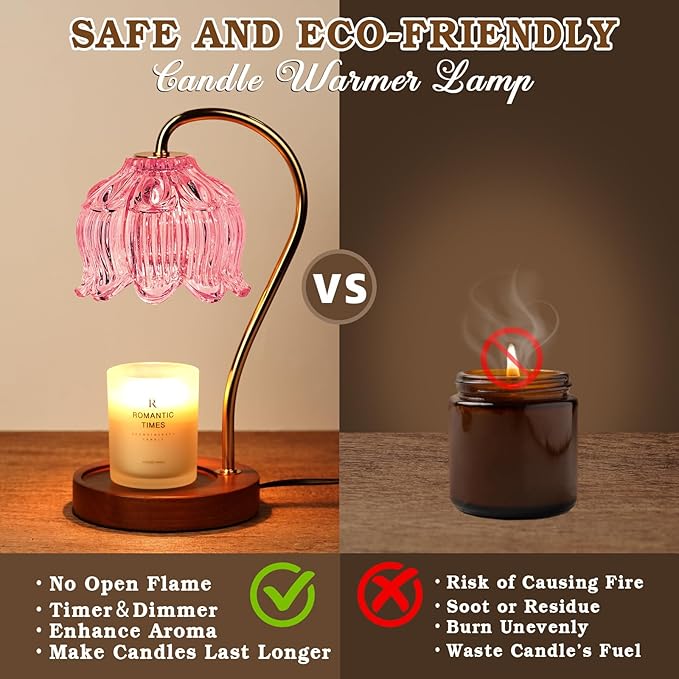 Pink Candle Warmer Lamp with Timer, Dimmable Candle Lamp Warmer, Birthday Gift - Image 3