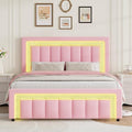 HOMBCK Queen Bed Frame with Velvet Upholstered Headboard and LED Lights by HOMBCK