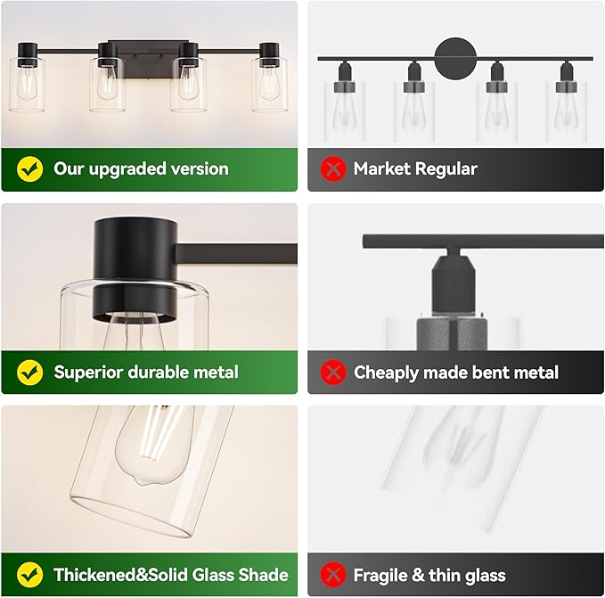 4-Light Modern Vanity Light Fixtures Over Mirror, Matte Black Bathroom Light - Image 5