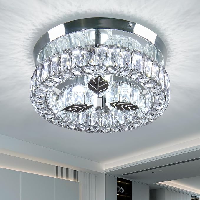 Finktonglan 11.6" Crystal Flush Mount LED Ceiling Light, 30W 6500K Cool White by Finktonglan