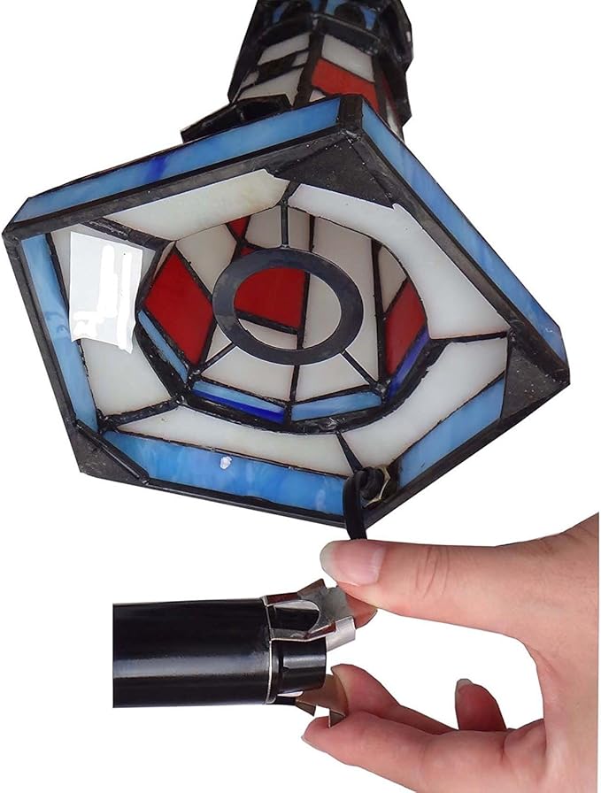 Bieye L11005 Lighthouse Tiffany Style Stained Glass Accent Table Lamp Night - Image 3