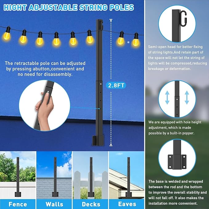 10 Pack String Light Poles, 2.8Ft Metal Poles - Image 2