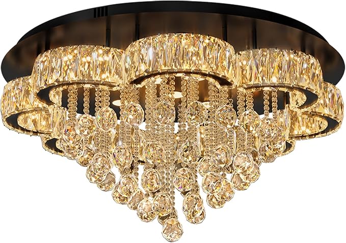 Flashing God W32inches Modern Black Chandeliers Raindrop Crystal Ceiling - Image 9
