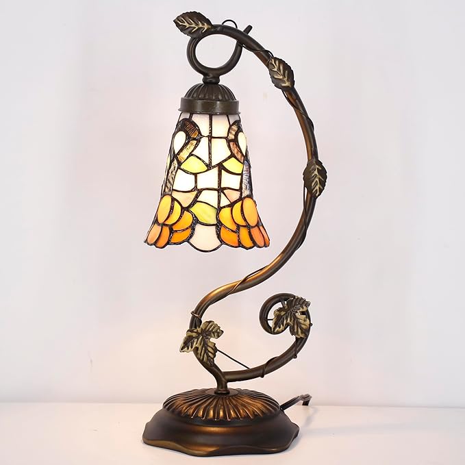 Tiffany Lamp Stained Glass Desk Reading Bedside Light, Metal Leaf Table Lamp - Image 5