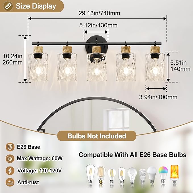 2025 Upgrade Bathroom Light Fixtures, 5-Light Coastal Vanity Lights - Image 5