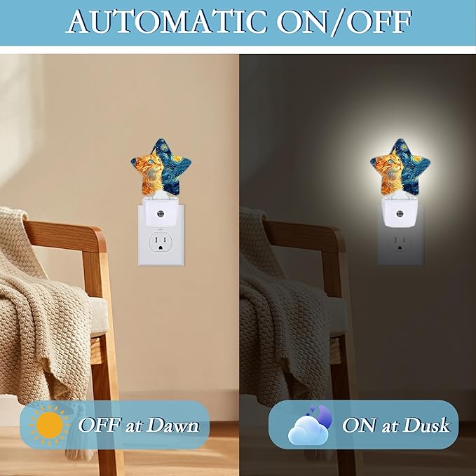 Cat Night Light, Lonely Ginger Cat Plug-in Night Light Auto Dusk-to-Dawn Sensor - Image 5