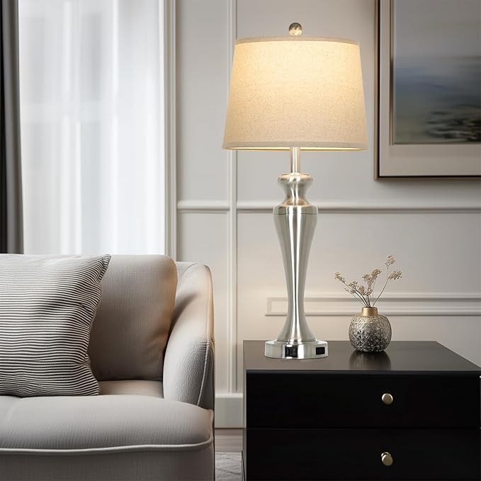 30" Silver Table Lamps Set of 2, 3-Way Dimmable Touch Living Room Lamp - Image 6